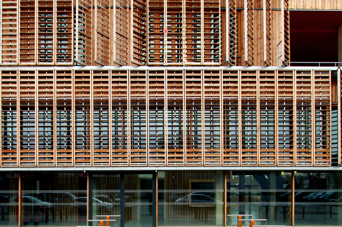 Wooden louvered shutters on a University building [493] filt3rs